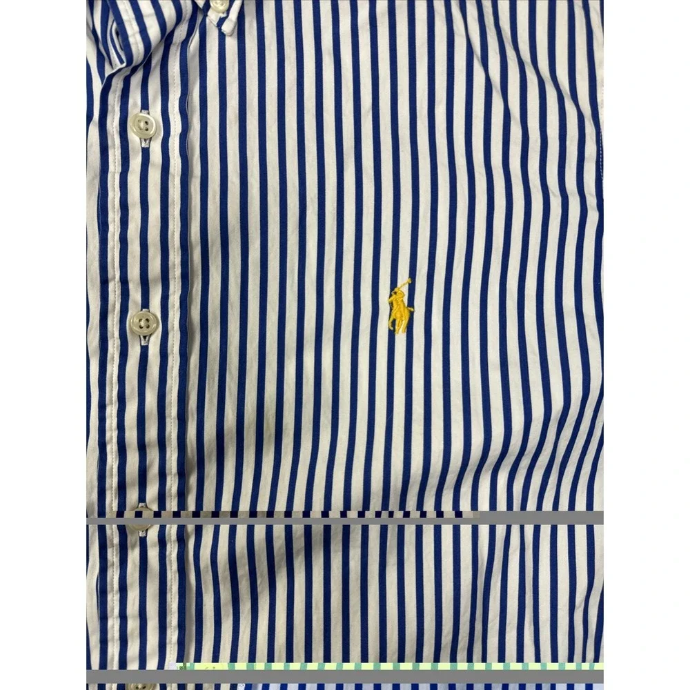 Polo Ralph Lauren Shirt Mens XL Blue Striped Custom Fit Button Down Pony 17.5